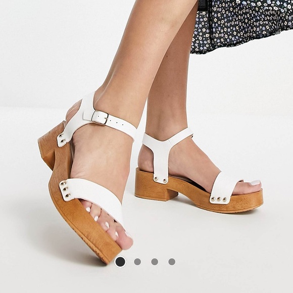 ASOS Mid-Heel Clog Sandals in White, Synthetic Wood Sole, Stud Details, UK3/US5 - Picture 2 of 9